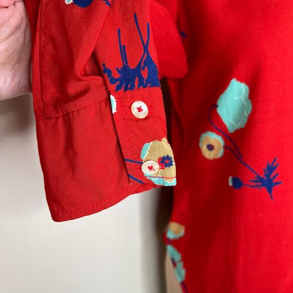 Vintage Junior House Button Up Shirt Large Womens Red Floral Pointed Collar 70s - Picture 4 of 8